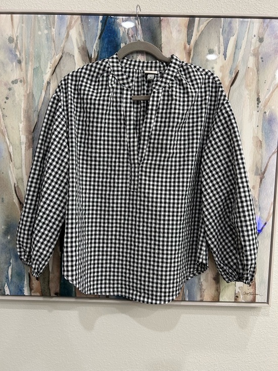 a new day Tops - a new day Black & White Gingham Peasant Top